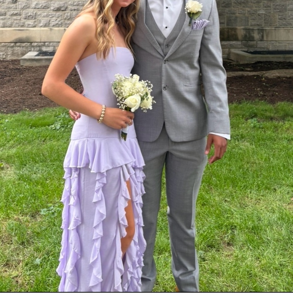 Purple Peppermayo Strapless Ruffle Prom Dress